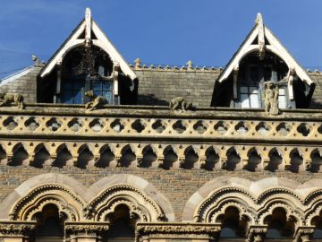 Detail of stonework on the exterior of the Library, Museum and Art gallery, Broad Street, Hereford