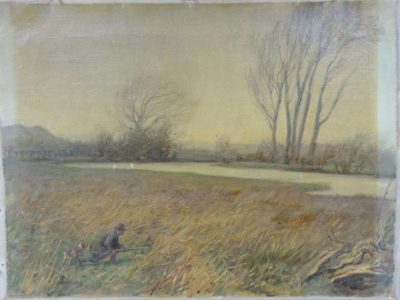 A rural scene painted by artist Brian Hatton