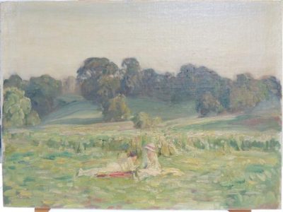 A rural picnic painted by artist Brian Hatton